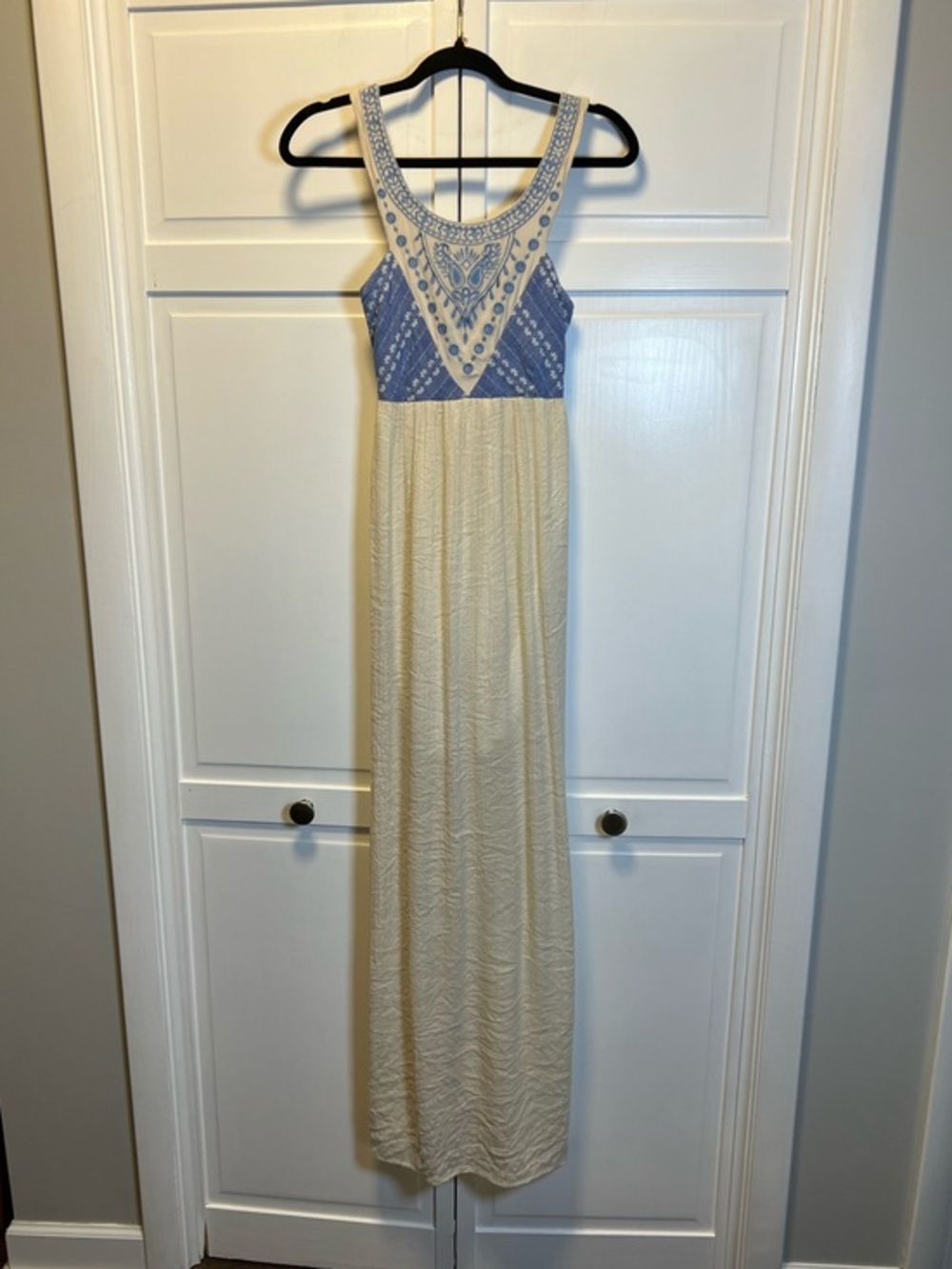 Flying Tomato Embroidered Boho Maxi Dress Size Women’s Small Color Cream/Blue